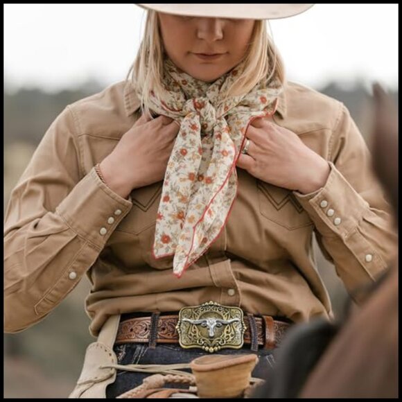 Western Leather Belt with Removable Buckle for Jeans